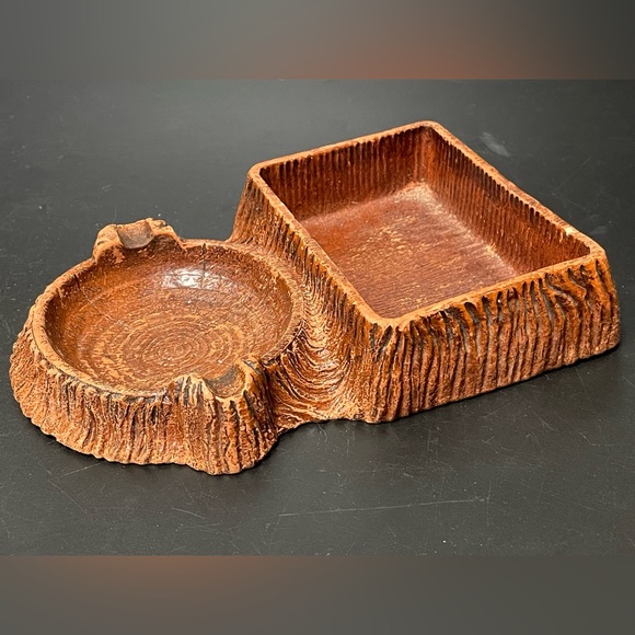 Syroco Wood Ashtray Cigarette Holder Hunting Vintage Retro - Picture 2 of 4